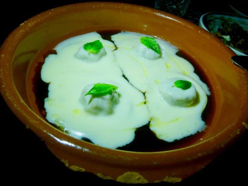 The Short Rib Ravioli (truffle essence, fresh basil) is a great pasta dish at Leynia.