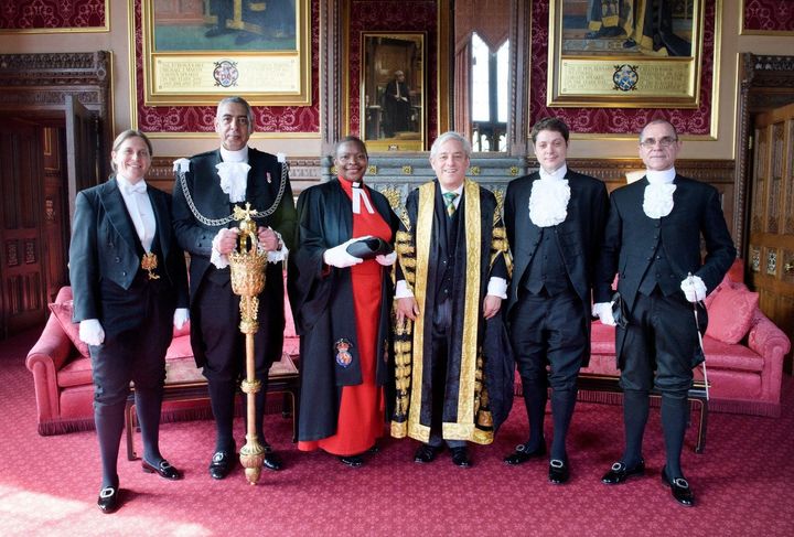 Sarah Binstead-Chapman with Speaker John Bercow the Serjeant-at-Arms and other members of the doorkeeping team