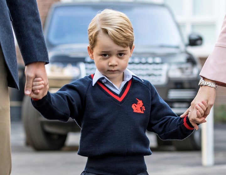 Prince George arrives for his first day of school in London on Sept. 7, 2017.