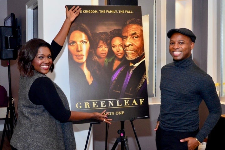<p>Vaughn Alvarez on a press day with Deborah Joy Winans of “Greenleaf” </p>