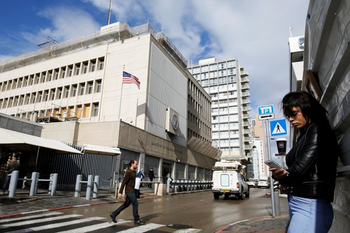 The US Embassy in Tel Aviv, pictured on Wednesday