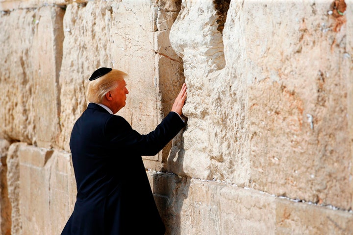 President Donald Trump visits the Western Wall, the holiest site where Jews can pray, in Jerusalem's Old City on May 22, 2017