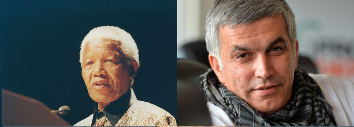 <p>Nelson Mandela and Nabeel Rajab</p>