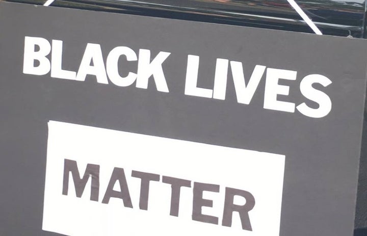 My “Black Lives Matter” sign displayed during the Fourth of July parade in Hobart, Indiana 