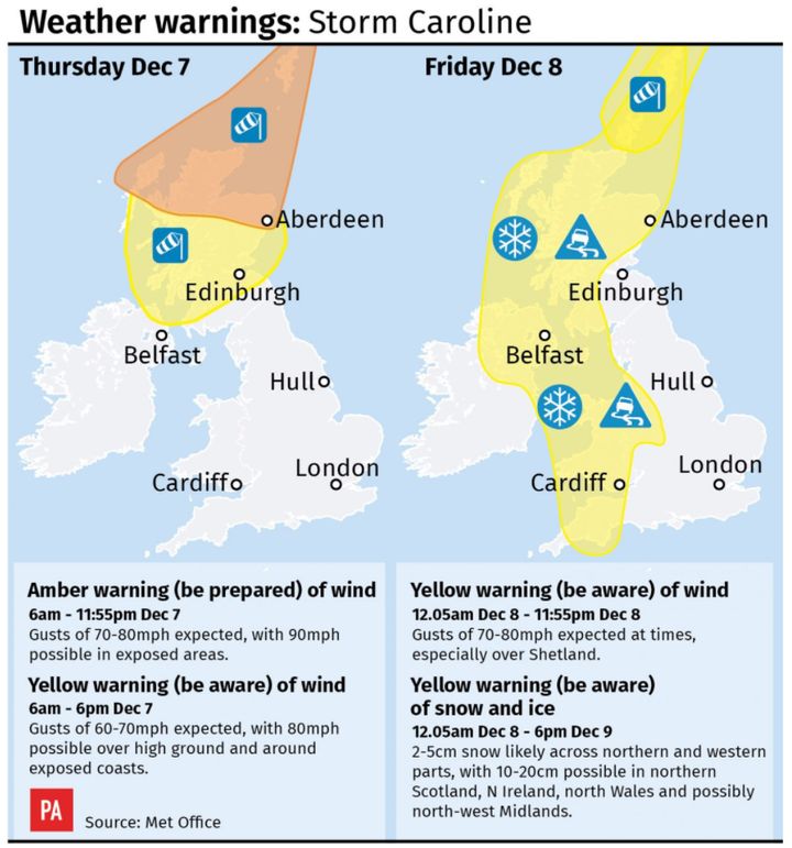 Forecasters have issued a danger to life warning as gusts of 90mph are expected