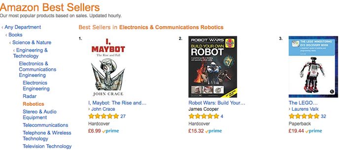 'I, Maybot' appears at the top of Amazon's robotics best sellers list