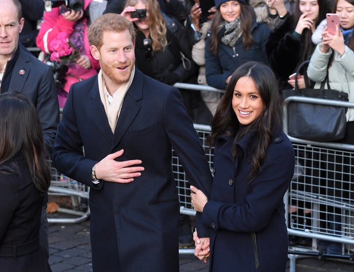 The newly engaged couple greet members of the British public in Nottingham, England, on Dec. 1, 2017.