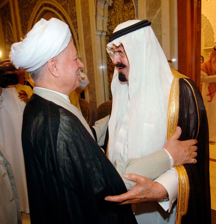 Ali Akbar Hashemi Rafsanjani, Iran's top moderate politician, visited Saudi Arabia more than once and approved high-level talks. Rafsanjani (left) and Saudi King Abdullah (right), seen here in 2008, were both supportive of engagement between the two countries.