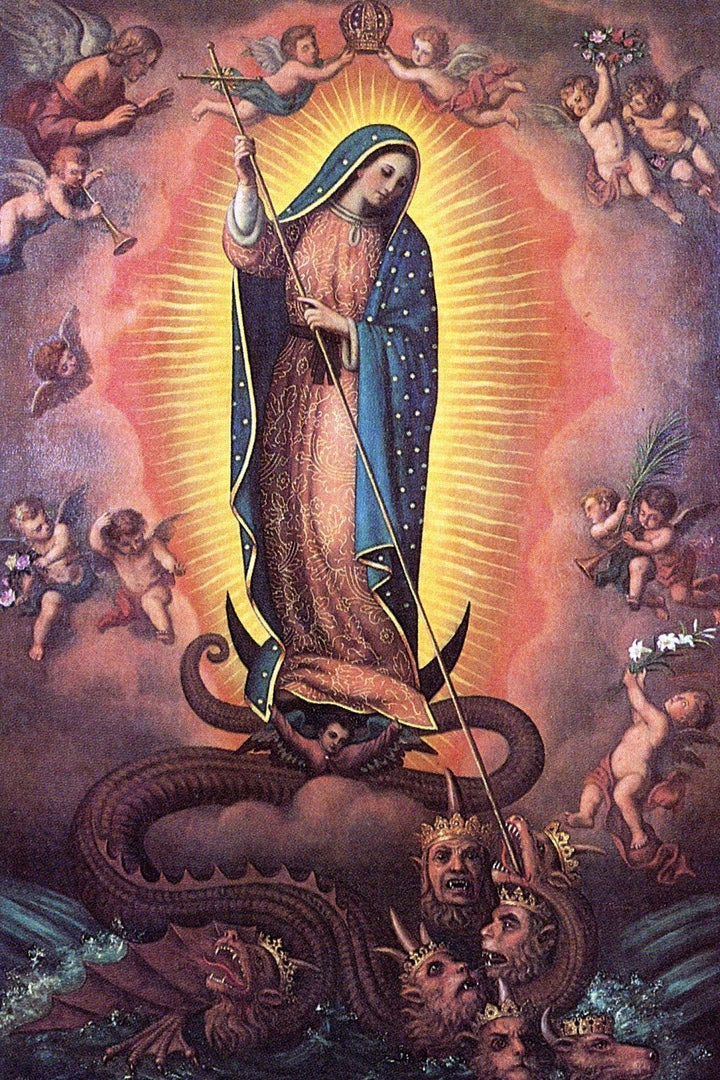 <p>Our Lady of Guadalupe, the Woman clothed with the Sun of Revelation, versus the Red Dragon </p>