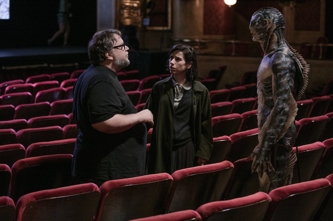 Guillermo del Toro directs Sally Hawkins and Doug Jones in "The Shape of Water."