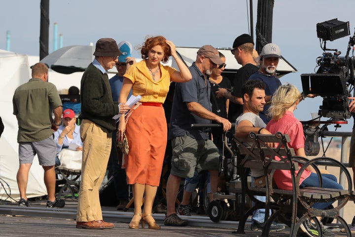 Woody Allen and Kate Winslet on the set of "Wonder Wheel" on Sept. 27, 2016.