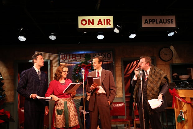 Ian Holcomb, Orlagh Cassidy, Aaron Gaines, and Dewey Caddell in <em>It's a Wonderful Life: The 1946 Live Radio Play.</em>