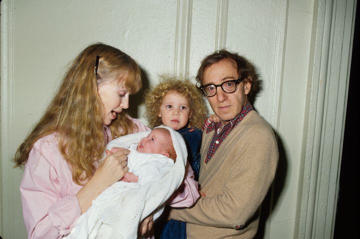 Woody Allen and Mia Farrow with children Satchel and Dylan. 