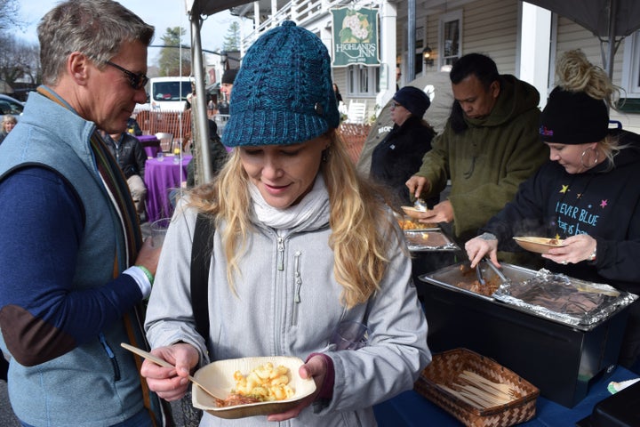 Digging into mac and cheese and smoked pork from Chef Jesse Roque of Never Blue, Hendersonville, NC