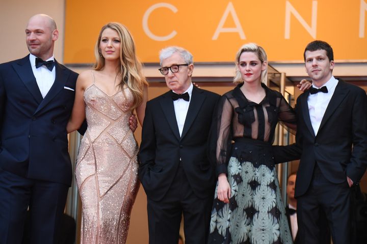 Corey Stoll, Blake Lively, Woody Allen, Kristen Stewart and Jesse Eisenberg attend a screening of "Cafe Society" at the 69th Cannes Film Festival.