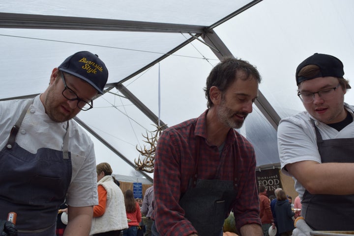 <p>Chef Steven Satterfield and crew (Miller Union, Atlanta, GA) on a foggy morning at the 2017 Highlands Food & Wine Festival. His pumpkin dutch baby was my favorite on this foggy morning’s Sunday Brunch.</p>