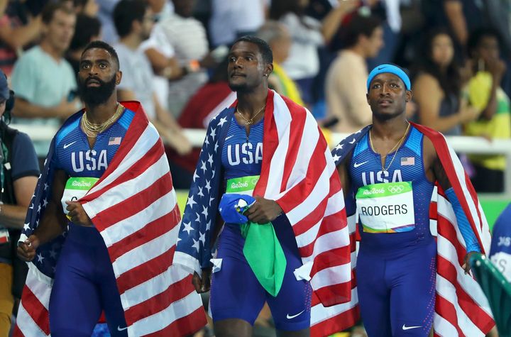 Tyson Gay (left) and Justin Gatlin (center) competed for the U.S. in the Rio Games even after serving doping suspensions.