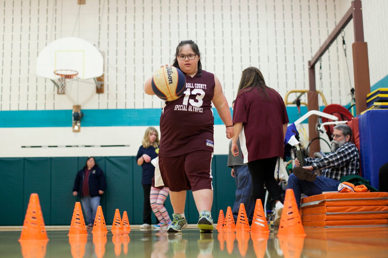 Rebecca Guldan, 14, at basketball practice.