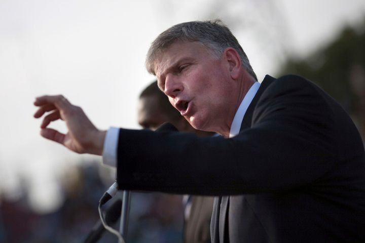 Franklin Graham (shown here at a rally in Haiti in 2011) is planning to attend an evangelistic event in Blackpool, England, in September 2018.
