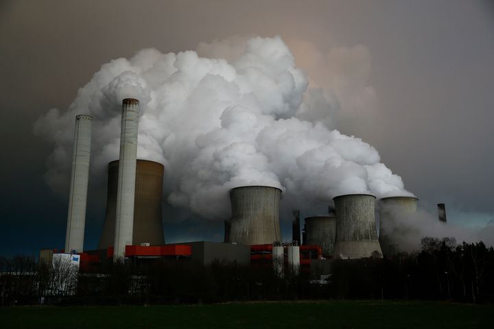 Steam rises from an RWE coal power plant in Niederaussem, Germany, in March 2016.
