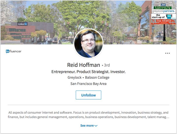 Reid Hoffman’s regular Linkedin profile