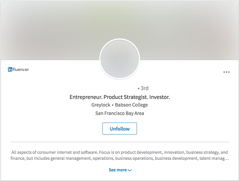 Reid Hoffman’s Linkedin profile with the Unbiasify name and photo filter turned on