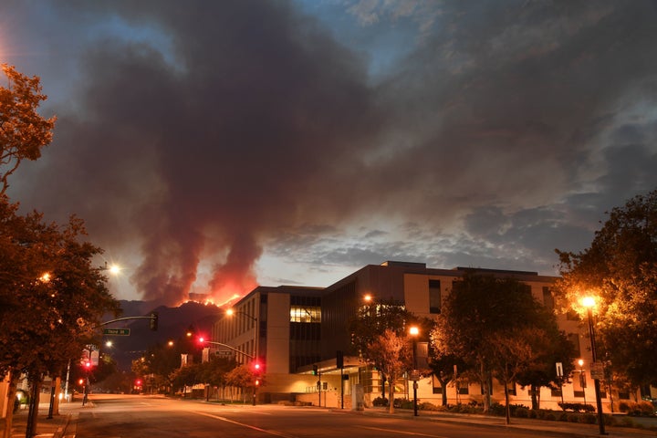 The La Tuna fire burns above downtown Burbank, California, on Sept. 3, 2017.