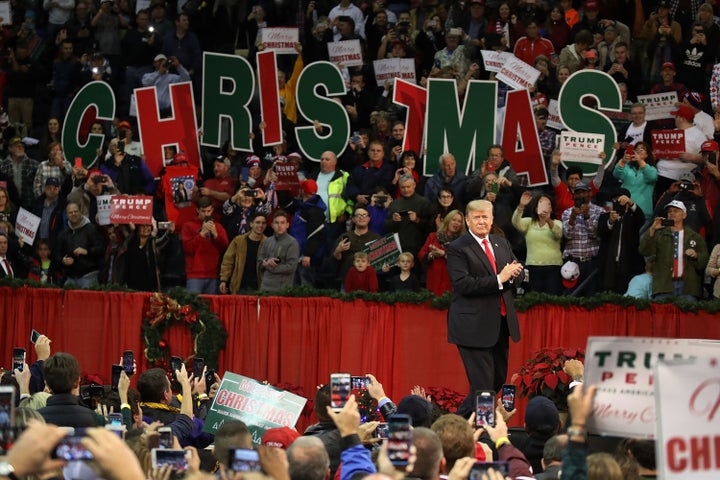 President Donald Trump onstage at a rally in Pensacola, Florida on Dec. 8.