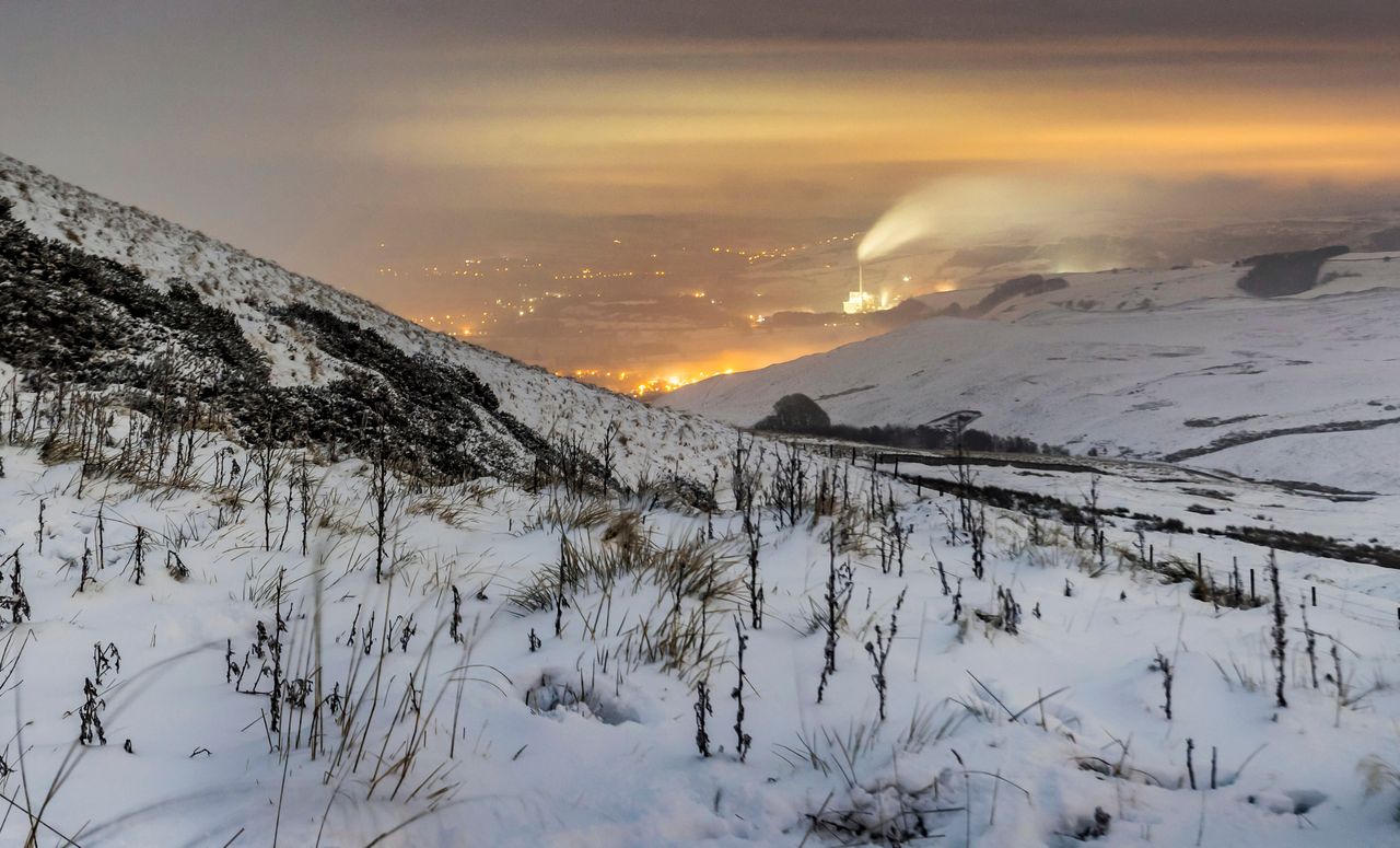Snow covers Hope Valley in the Peak District at sunrise on Sunday morning