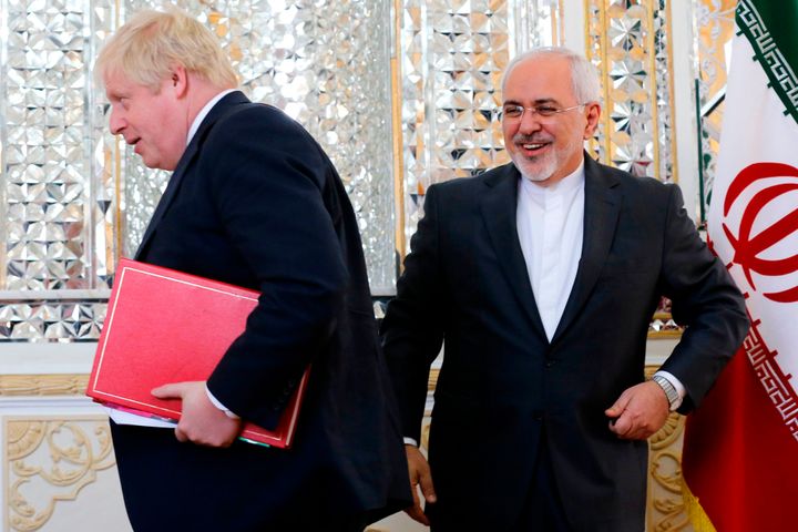 Boris Johnson, seen here with the country's foreign minister, has ended his Iran trip without an announcement on the case of a jailed British mother