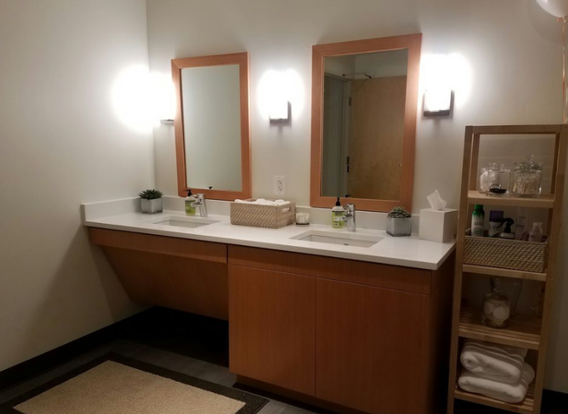 This photo is from the communal bathroom. They have two of these double sinks in that one large bathroom.