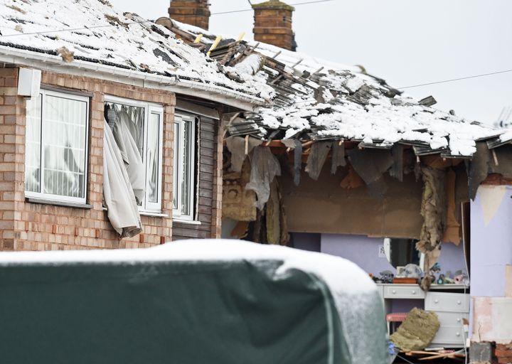 The scene in Allington Drive, Leciester, after a gas explosion on Monday morning