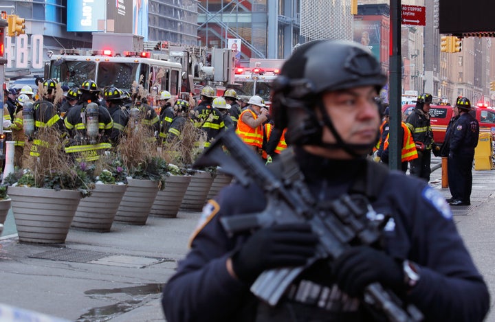 A police officer stands guard after the incident.