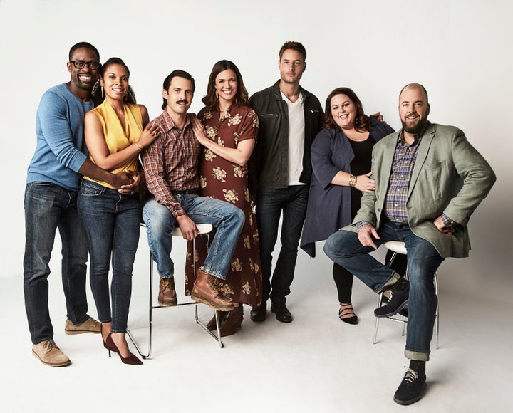 From left: Sterling K. Brown as Randall, Susan Kelechi Watson as Beth, Milo Ventimiglia as Jack, Mandy Moore as Rebecca, Justin Hartley as Kevin, Chrissy Metz as Kate, Chris Sullivan as Toby in "This Is Us." 