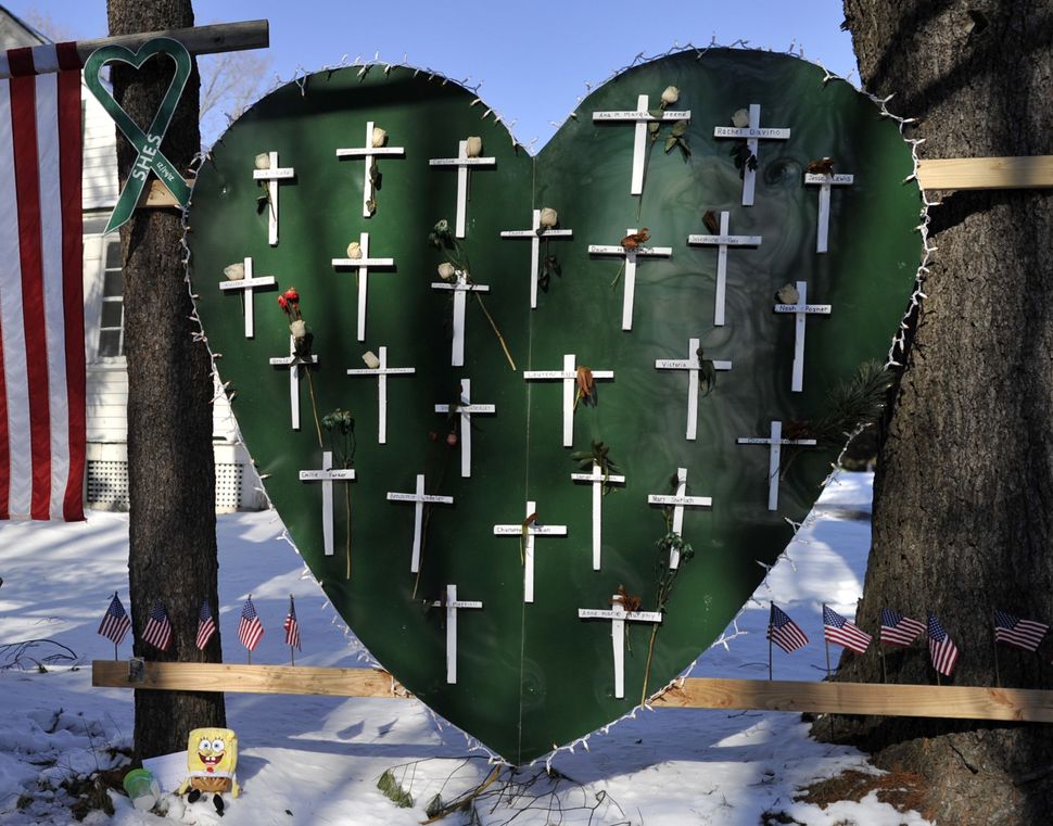 A memorial in Newtown, Connecticut, for Sandy Hook Elementary students and staff who died in the shooting.