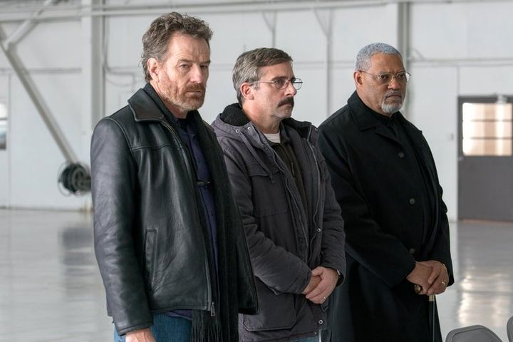 Bryan Cranston, Steve Carell and Laurence Fishbourne in “Last Flag Flying”.