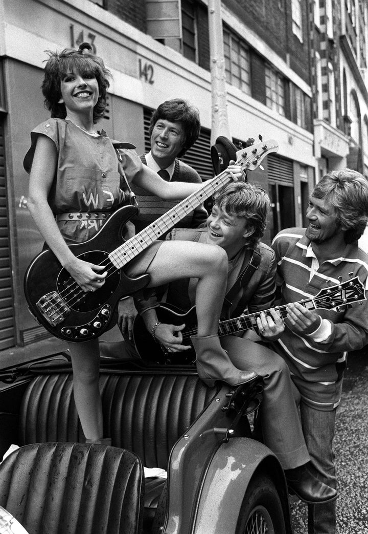 Keith and Noel with 'Swap Shop' co-stars Maggie Philbin and John Craven