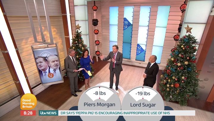 Piers Morgan lost his weight loss challenge to Lord Sugar