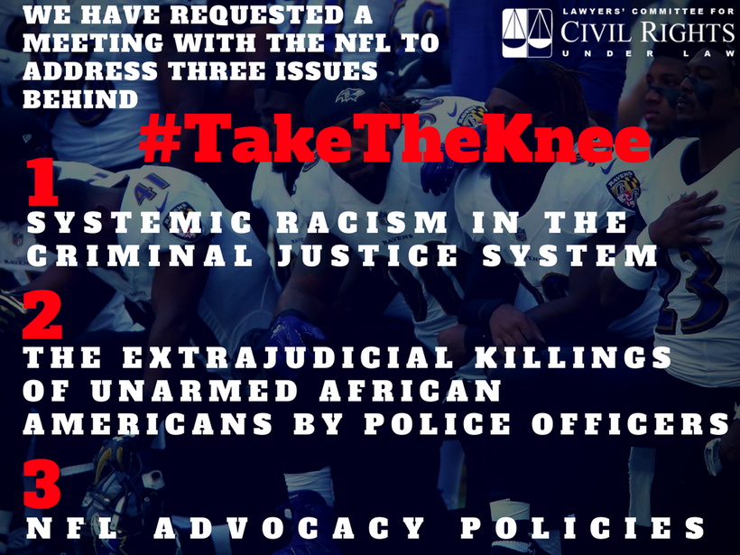 Calling for a meeting with the NFL to discuss actions that can, and must, be taken now to address the police shooting crisis,