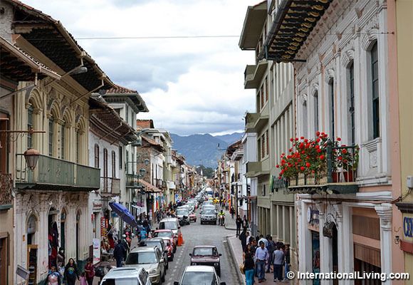 <p>Street view of Old Town, Cuenca, Ecuador.</p>
