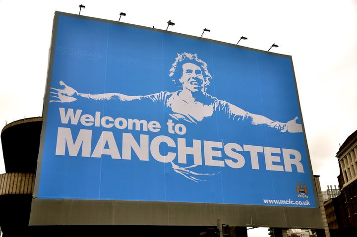 Manchester City's 'Welcome to Manchester' sign incensed their local rivals