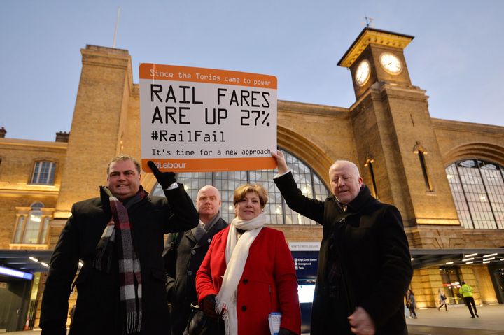TSSA union leader Manuel Cortes, Emily Thornberry and Andy McDonald at King's Cross.