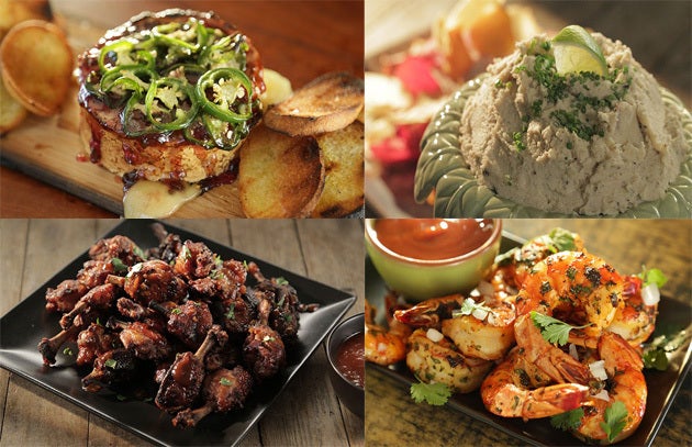 Grilled appetizers, including smoked cheese, smoked fish dip, chicken wings and a spin on the original shrimp cocktail.