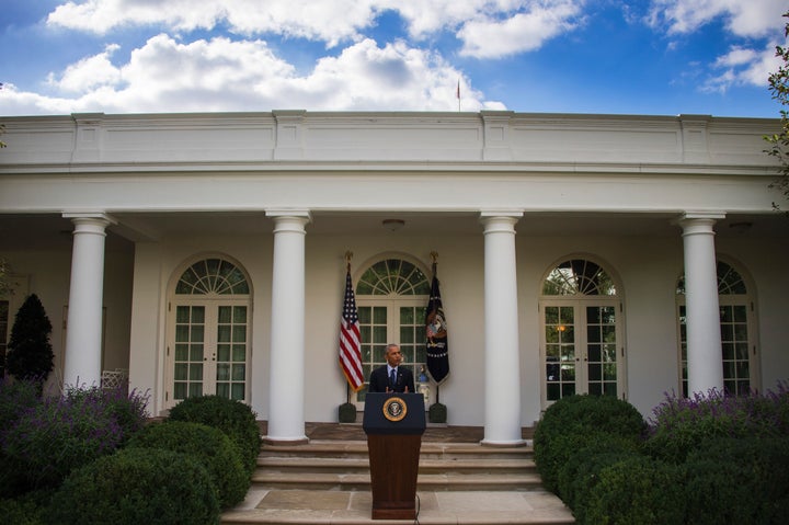 President Barack Obama speaks about the Paris Agreement from the Rose Garden of the White House in Washington, DC, October 5,