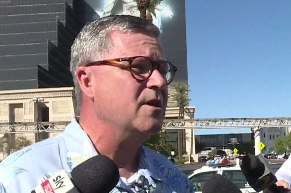Bruce Ure speaks to members of the media after the Las Vegas shooting. 