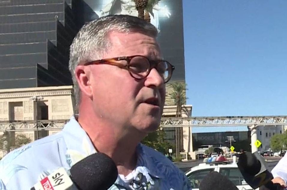 Bruce Ure speaks to members of the media after the Las Vegas shooting.
