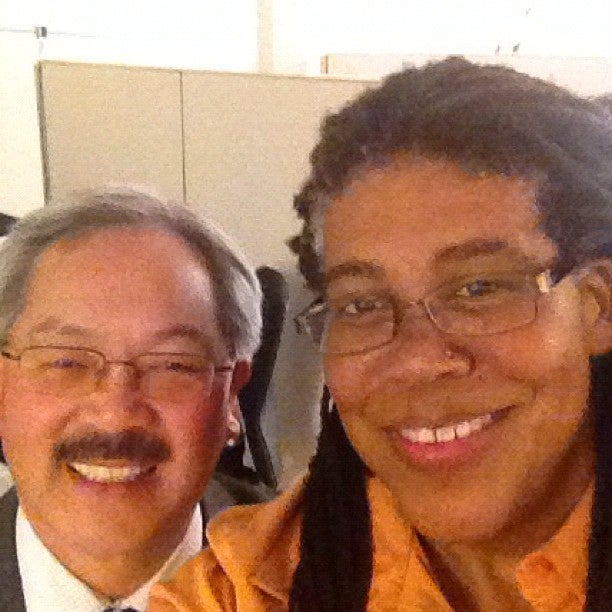 <p>Mayor Ed Lee and Akilah Monifa, contributor</p>
