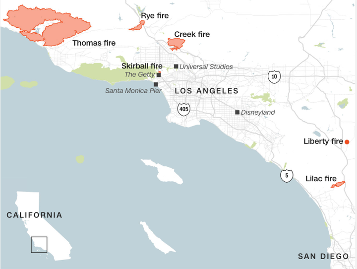 <p>Fire map during the second week of December 2017, Southern California.</p>