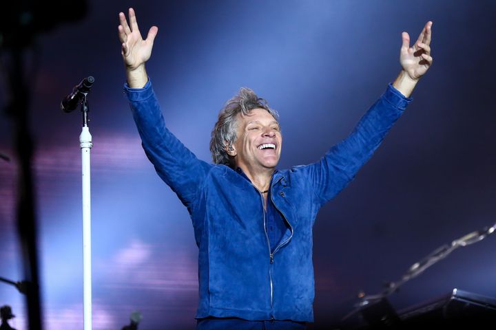 Jon Bon Jovi, the leader of Bon Jovi, soaks in the applause during a Sept. 22 concert in Brazil.