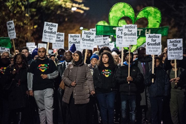 Justice for Grenfell campaigners on the monthly silent march for victims of the fire
